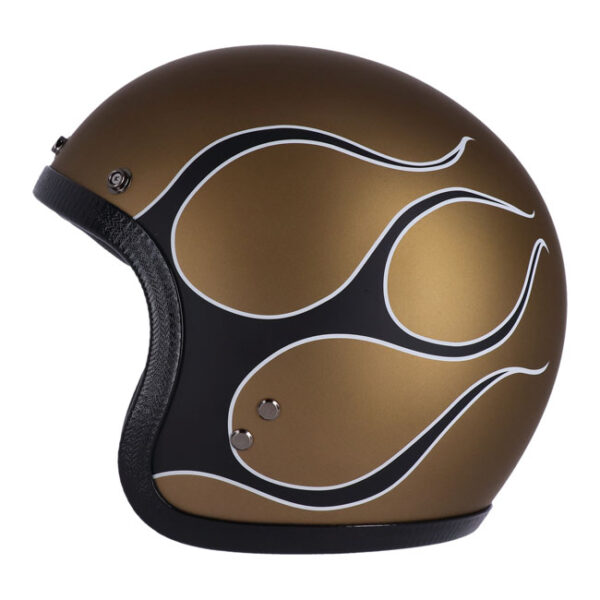 13 1/2 SKULL BUCKET HELMET FLAMES MATT GOLD - Image 5