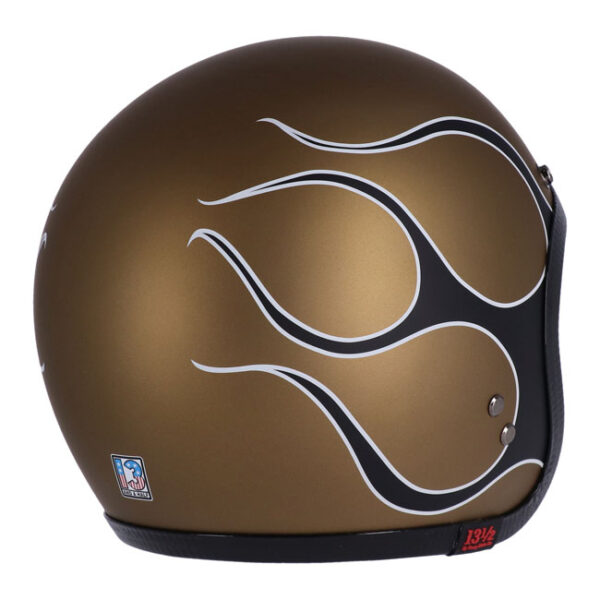 13 1/2 SKULL BUCKET HELMET FLAMES MATT GOLD - Image 8